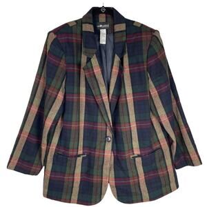 Vintage Sag Harbor wool blend plaid single button blazer